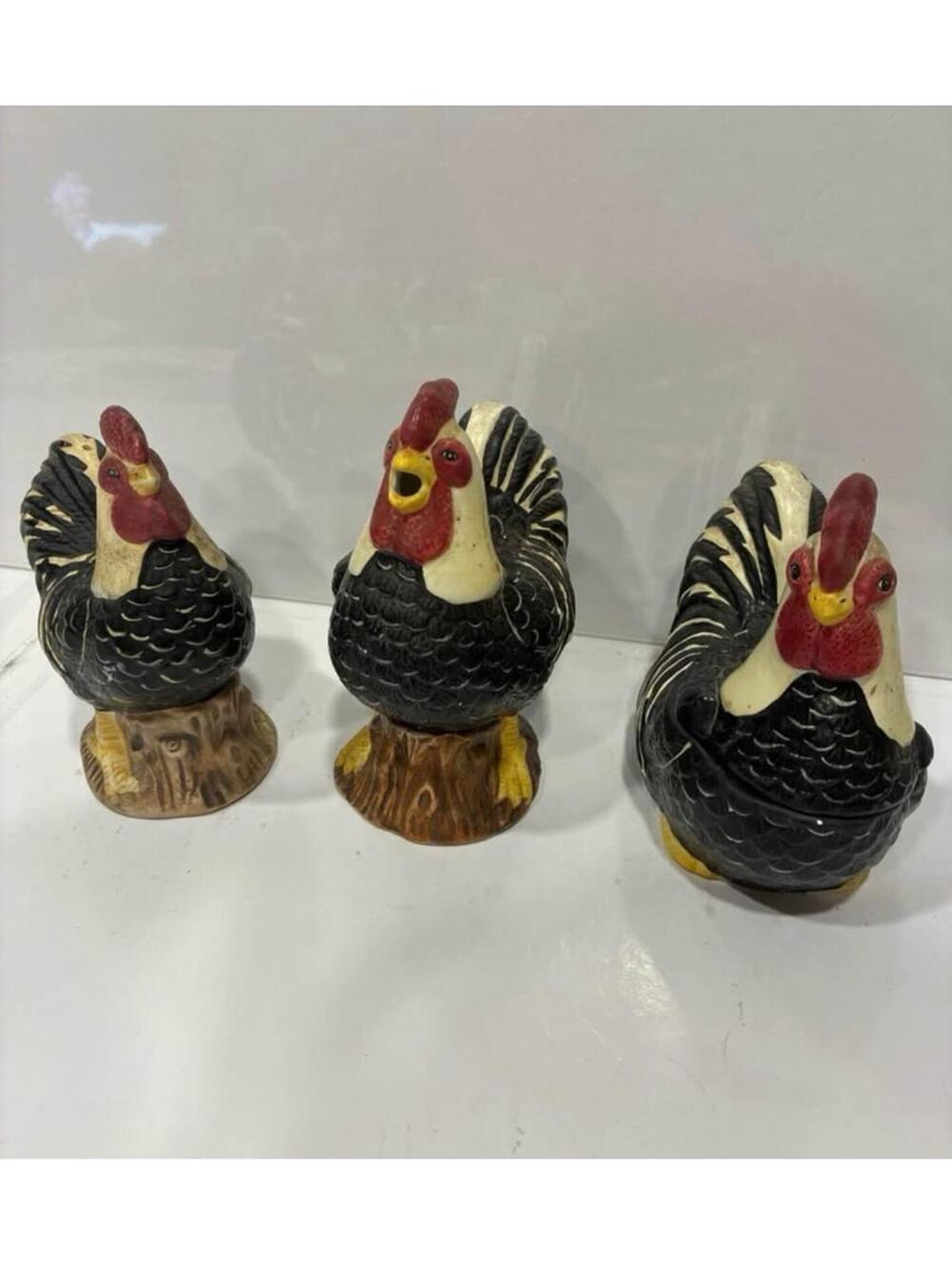 Vintage Sakura Kimble China Rooster Ceramic Figurines Set of 3